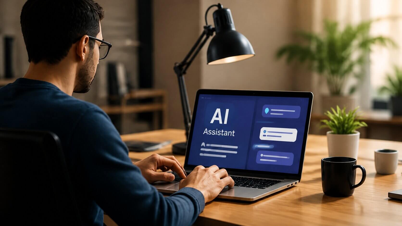 person using AI tools to start an online side hustle from home