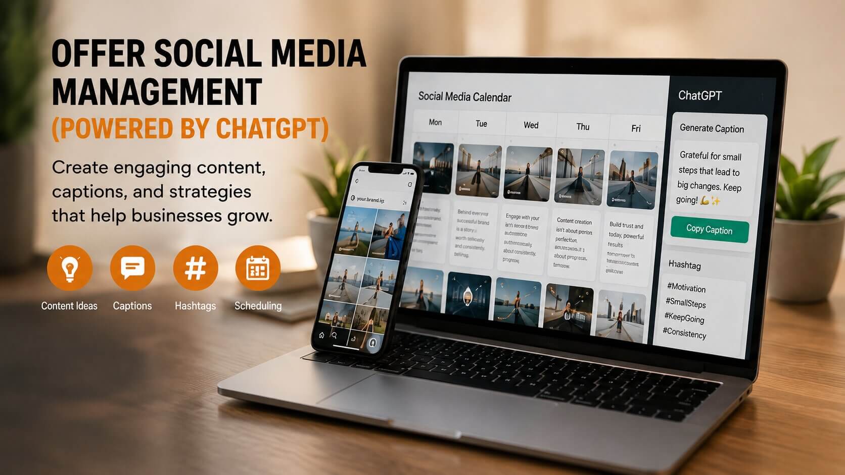Social media manager creating Instagram and LinkedIn content using ChatGPT and Canva