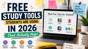 Student using free digital study tools and productivity apps for learning in 2026