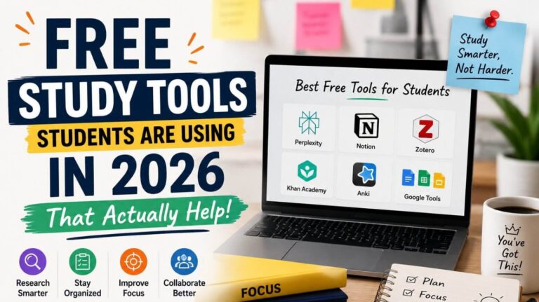 Student using free digital study tools and productivity apps for learning in 2026