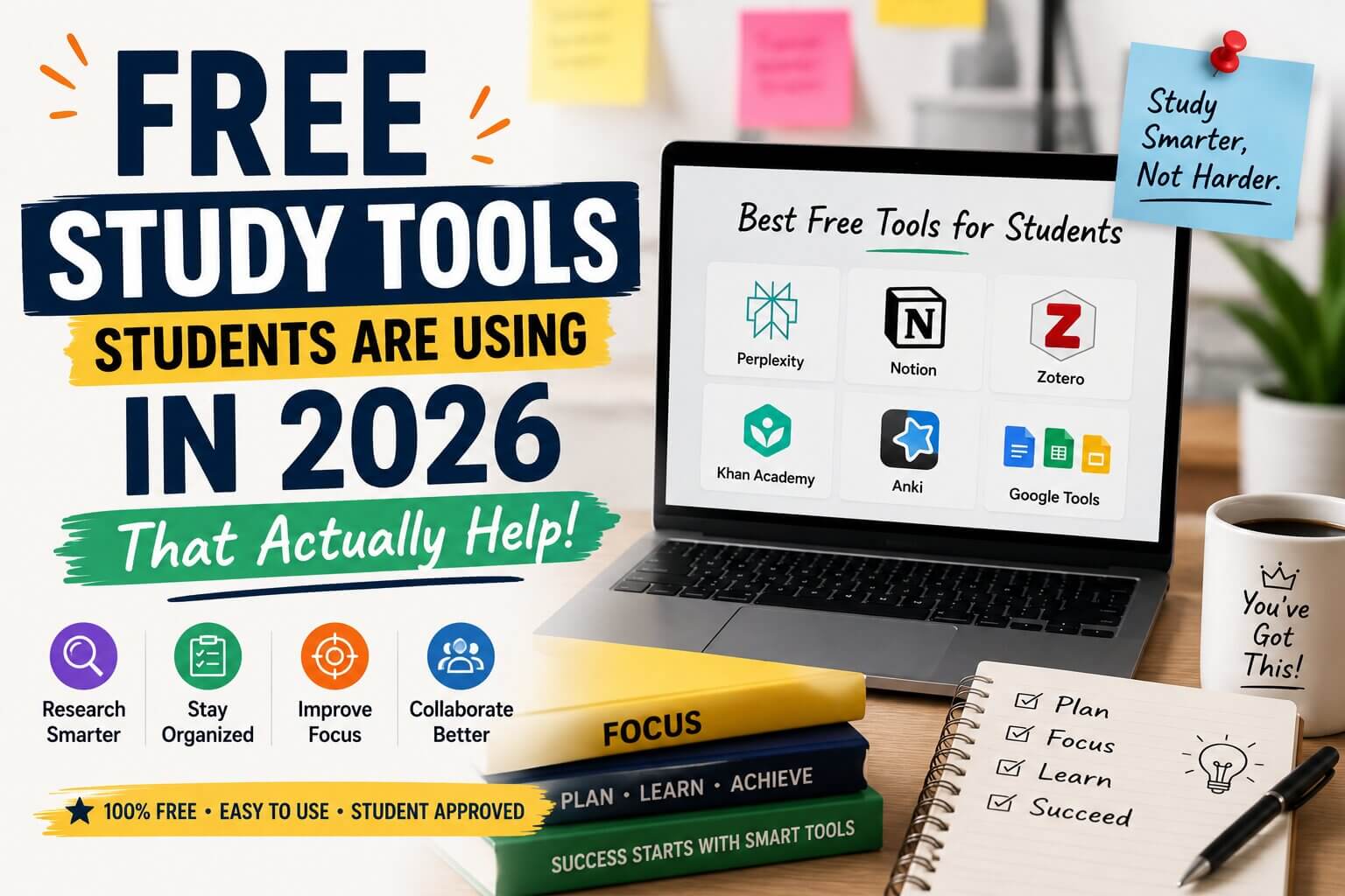 Student using free digital study tools and productivity apps for learning in 2026