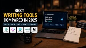 Comparison of the best writing tools in 2025 including ChatGPT, Jasper, Grammarly, Copy.ai and Notion AI