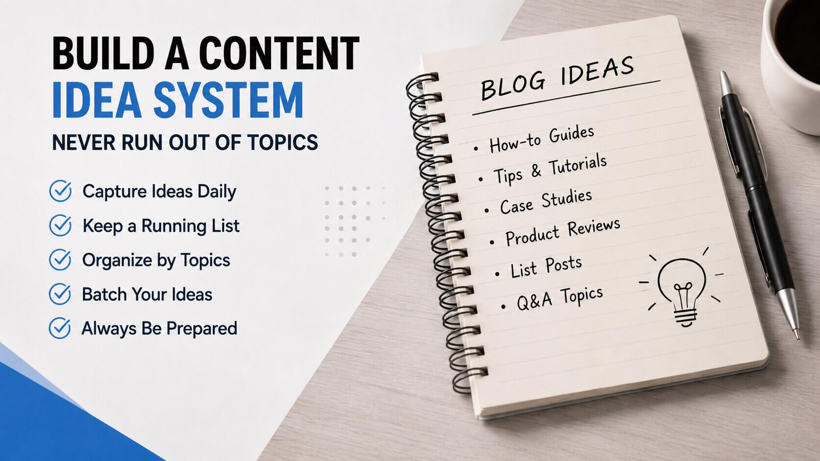 Notebook filled with blog content ideas and article planning strategies
