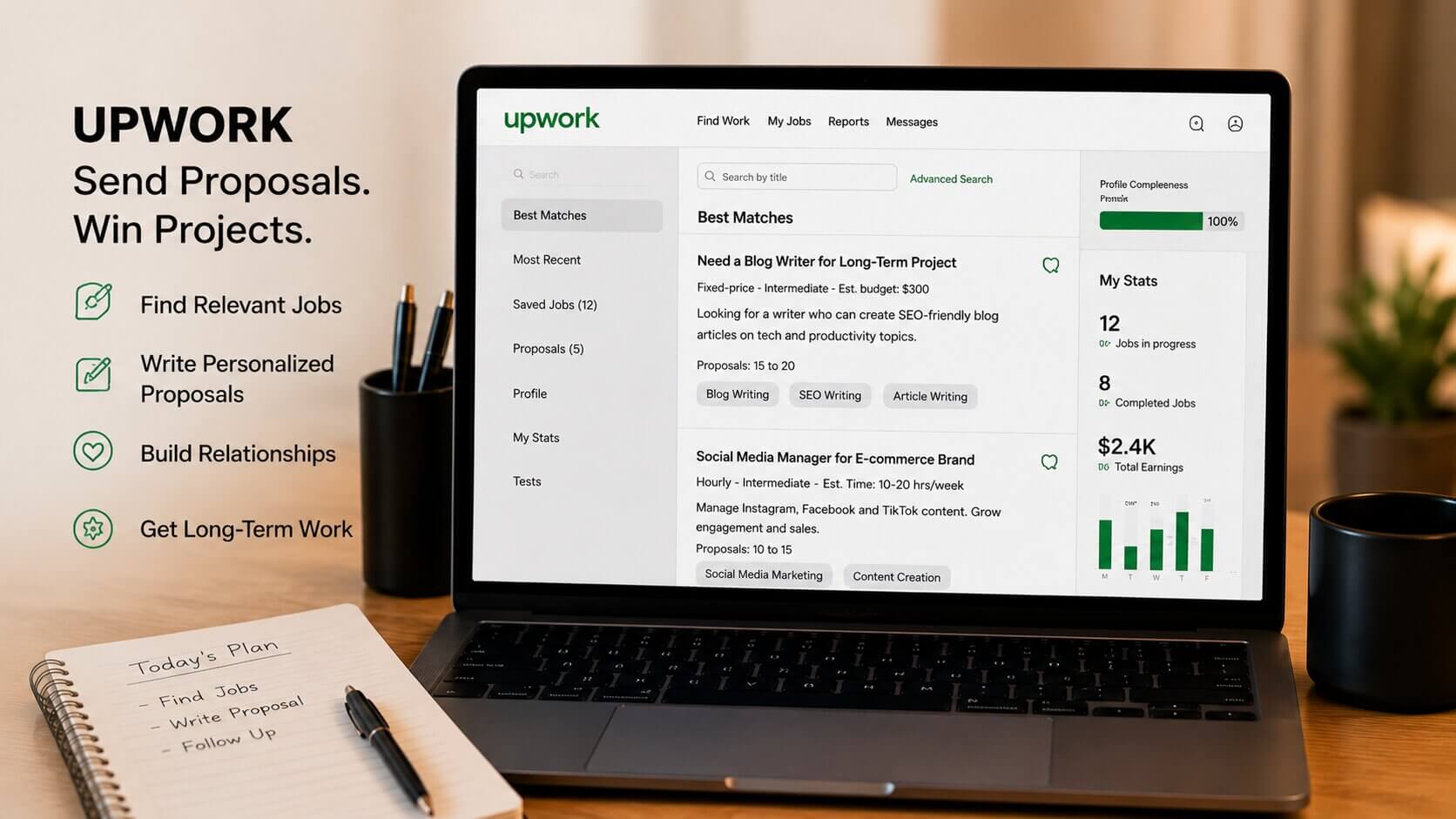 Freelancer sending proposals on Upwork to find remote clients
