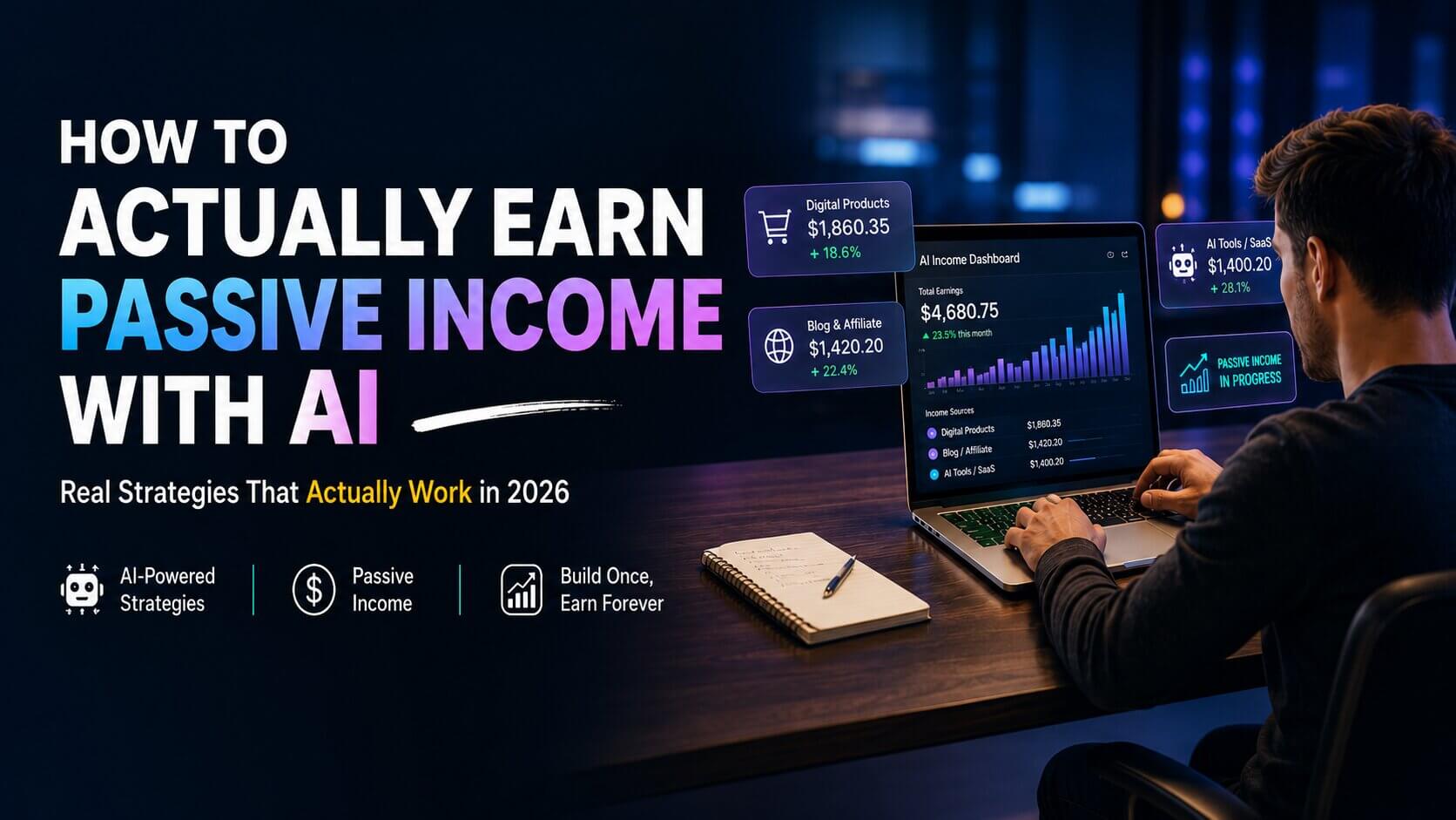 Person building passive income online using AI tools and digital business strategies in 2026