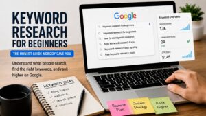 Beginner learning keyword research for SEO using Google search and analytics tools