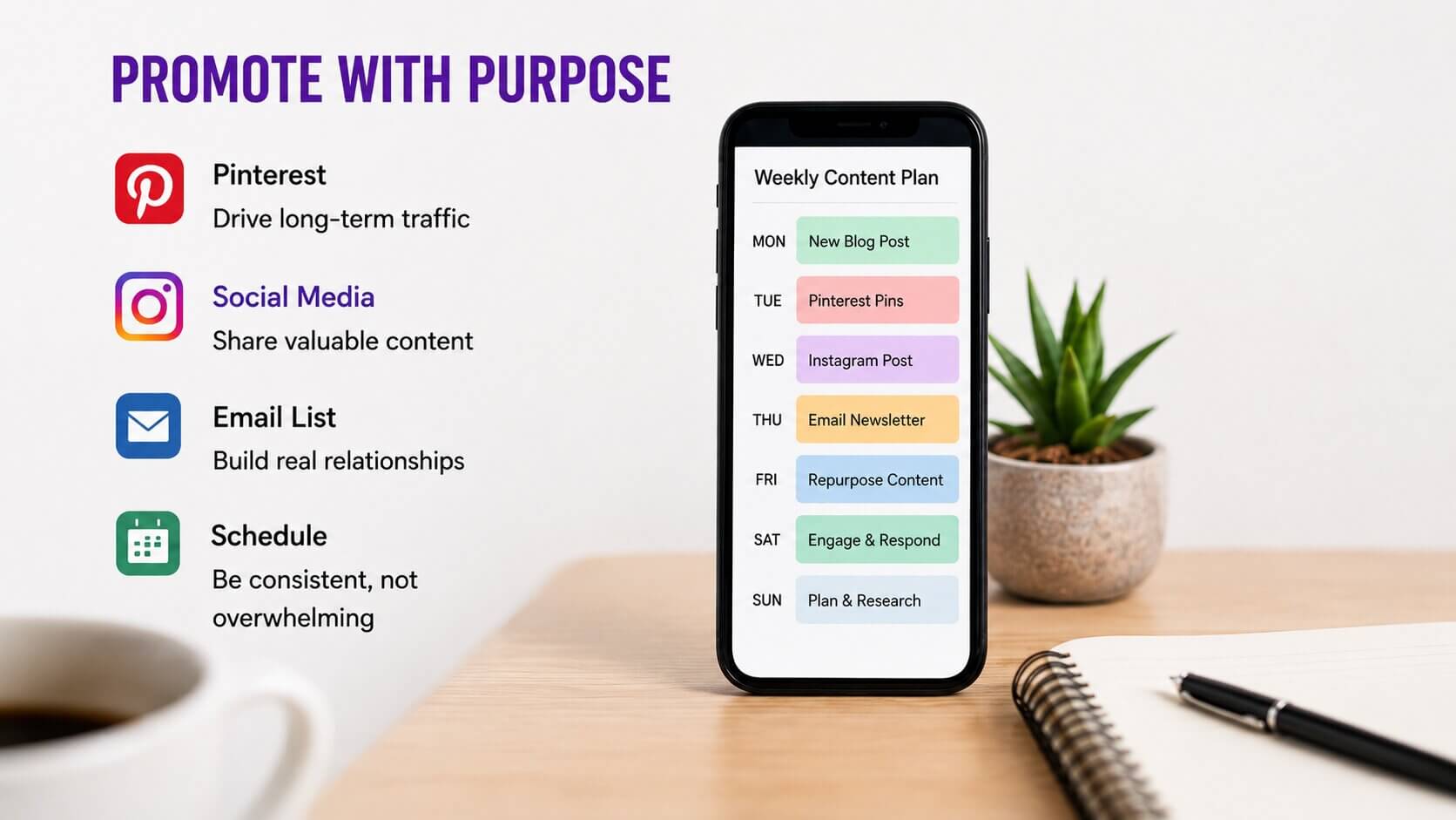 Social media scheduling and blog promotion tools for increasing website traffic and audience engagement