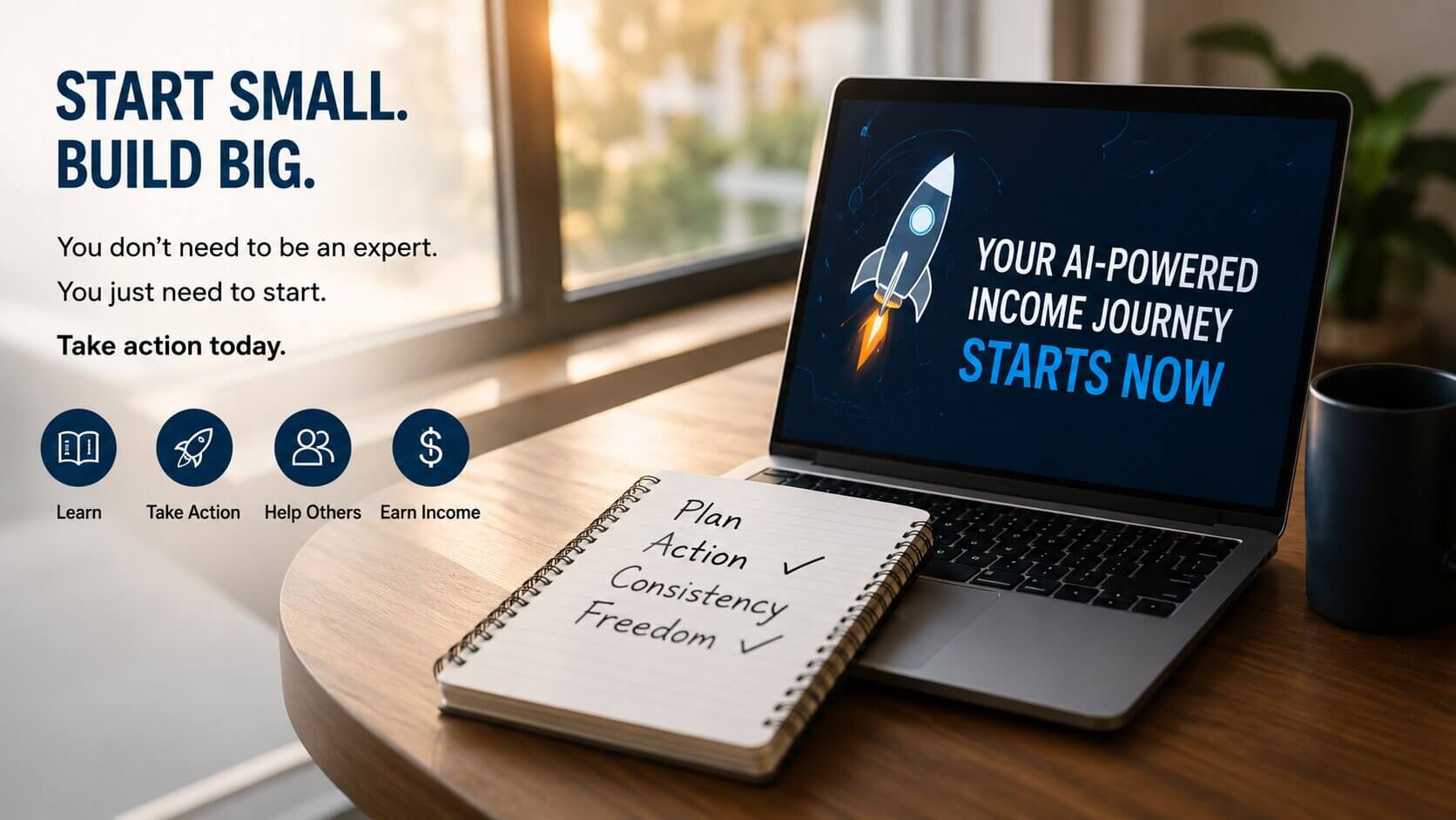 Beginner starting online business journey using ChatGPT and AI tools on laptop