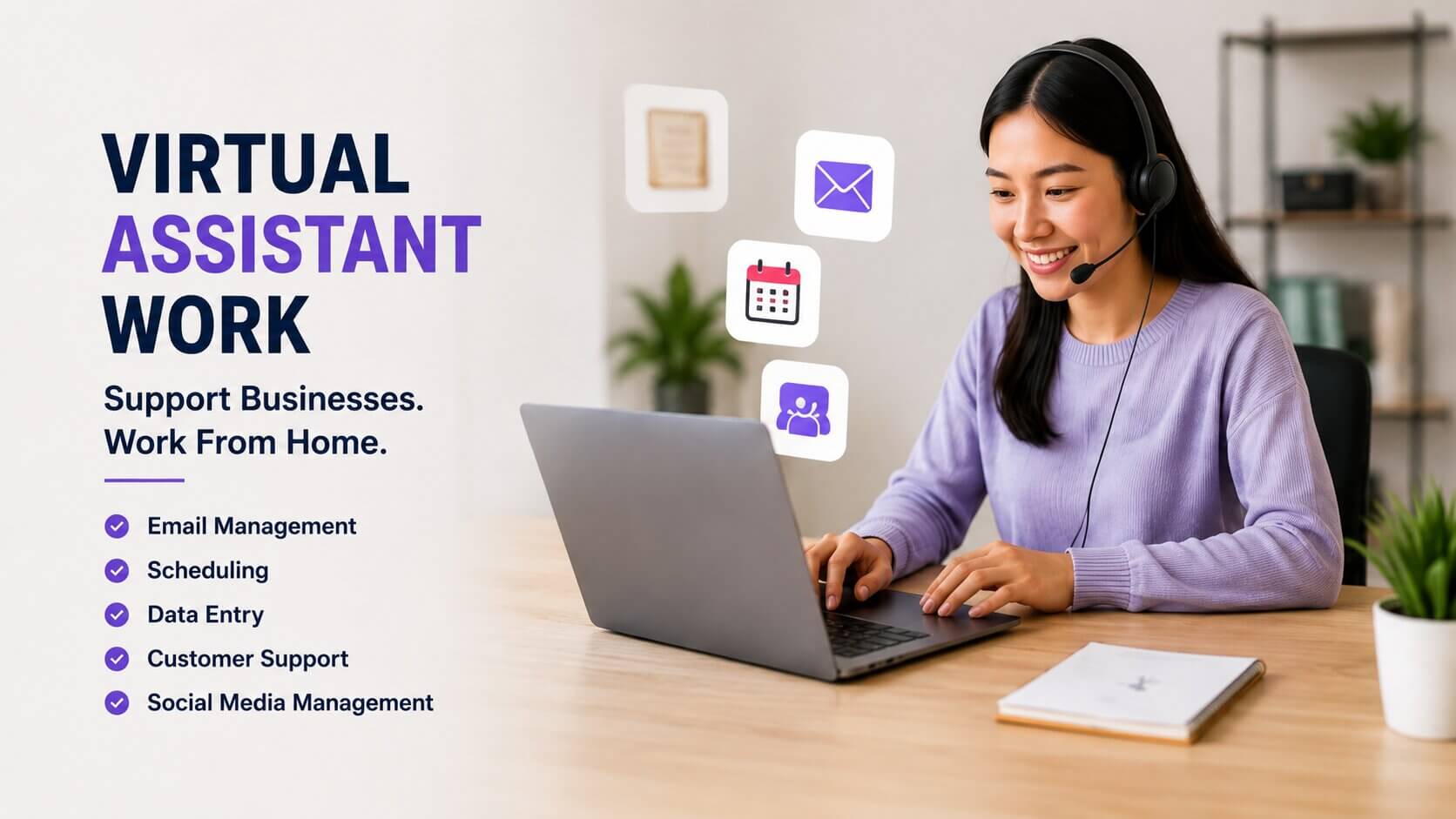 Virtual assistant managing tasks and emails from a home office