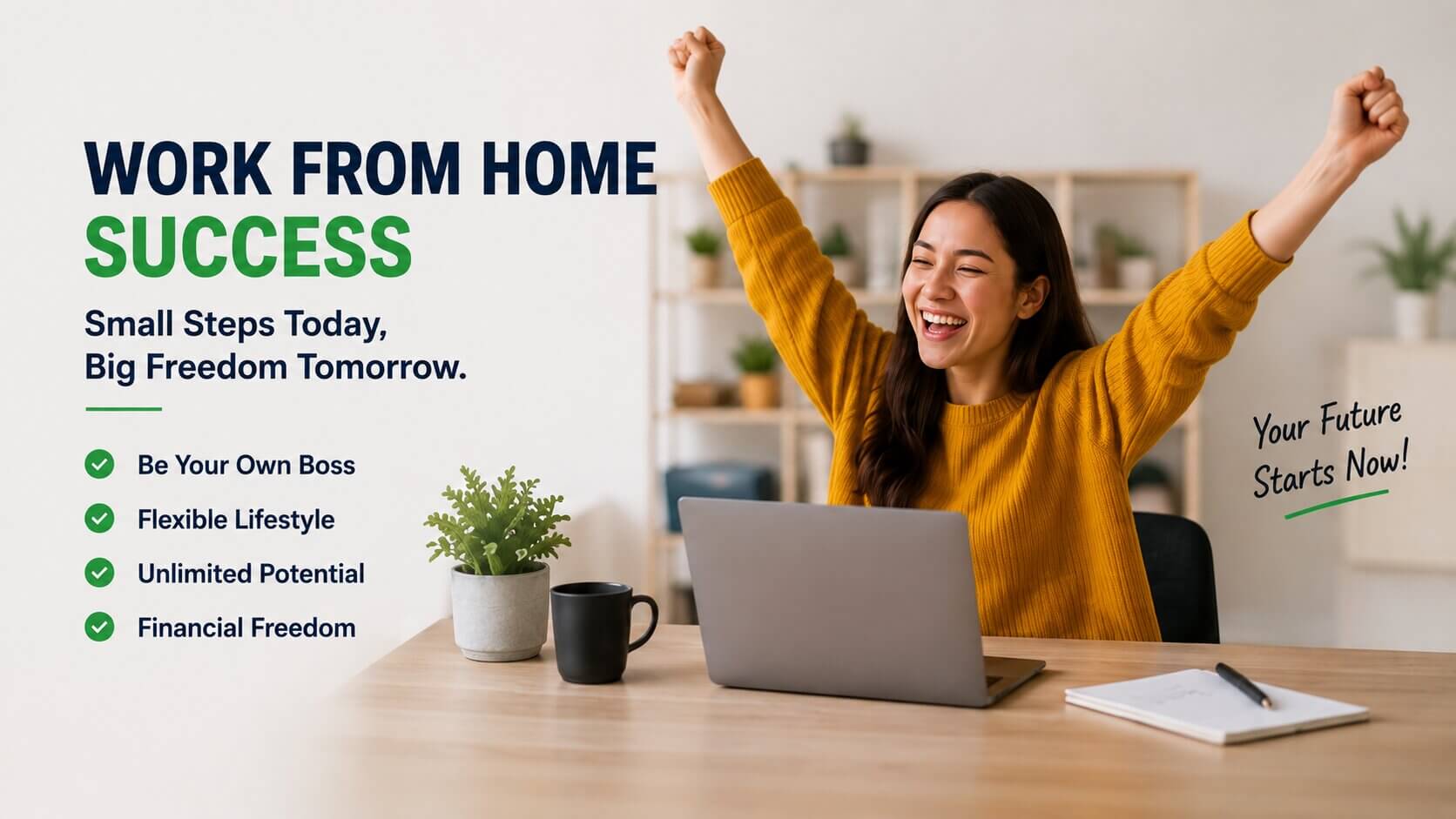 Remote worker celebrating success while working online from home