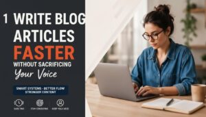 Professional blogger writing articles faster using smart workflows and productivity systems